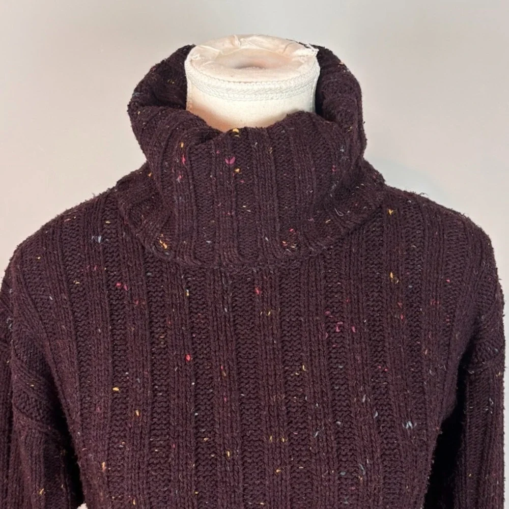 Anthropologie Y2K Womens Purple Heathered Chunky Knit Flare Sleeve TurtleNeck SM